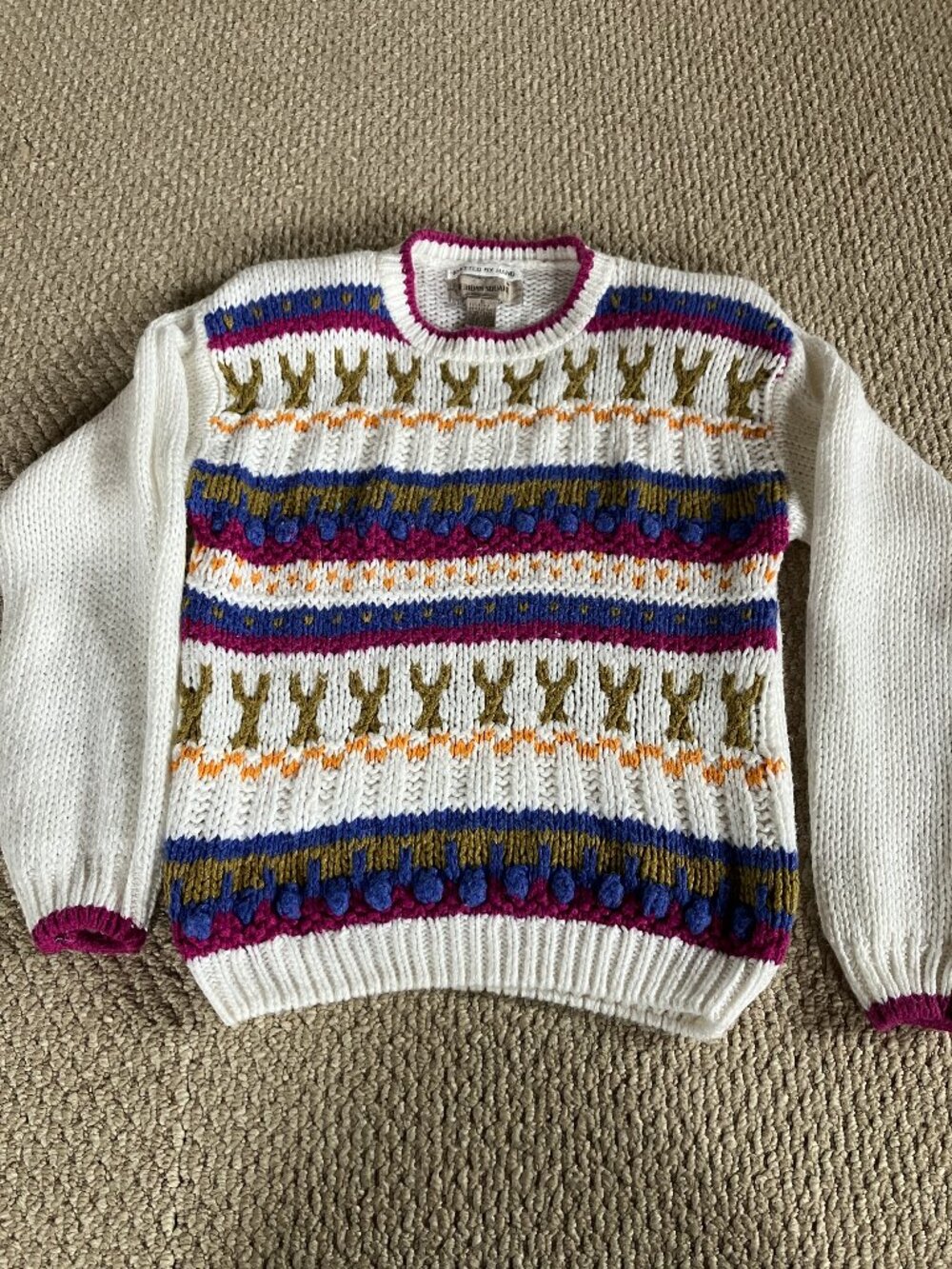 Vintage Sheridan Square Women's Hand Knitted Open-Knit Oversized Sweater Size S